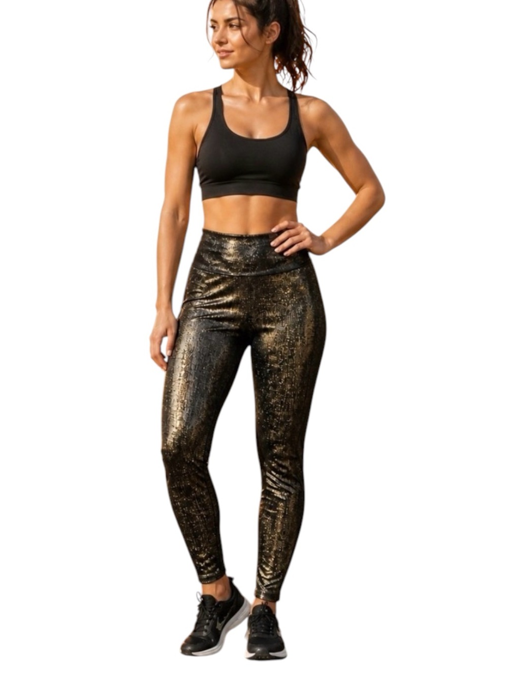 SPANX Velvet Shine Leggings Black/Gold sz Large